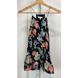 JOIE Size S Silk Floral Derwin Ruffle Top Sleeveless Tank Black Multicolor